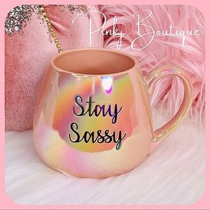 🌟1 LEFT!💗💋{Bebe} STAY SASSY Fashionable Pink/Orange Iridescent Coffee Mug!